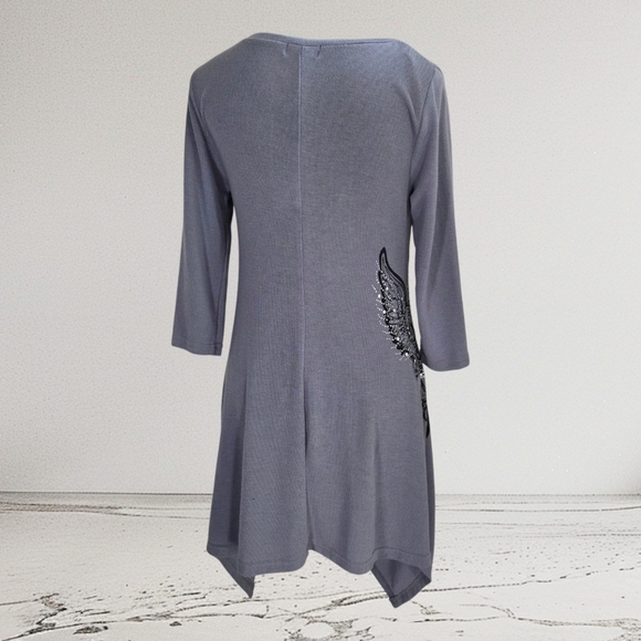 Bizz Girl Chic Asymmetrical Gray Dress with Embellishments Size Med - Picture 4 of 5